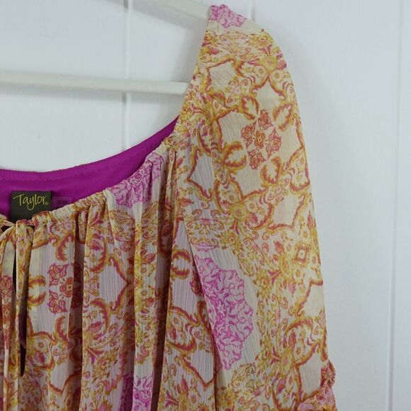 Taylor Womens Printed Ruffle Hem Peasant Dress Plus Size 20W - Picture 6 of 12